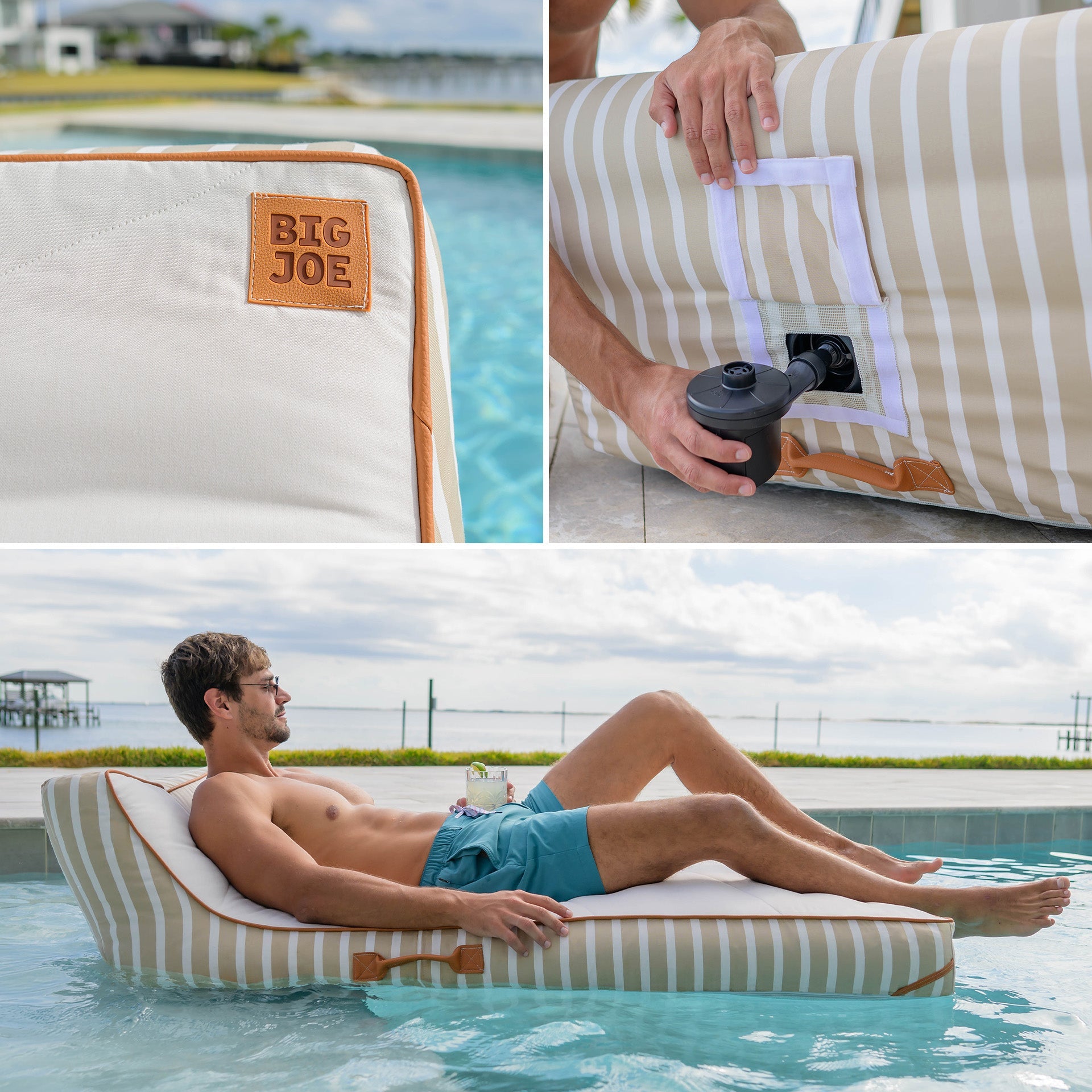 Lux Inflatable Chaise Pool Lounger with Sunbrella® Fabric