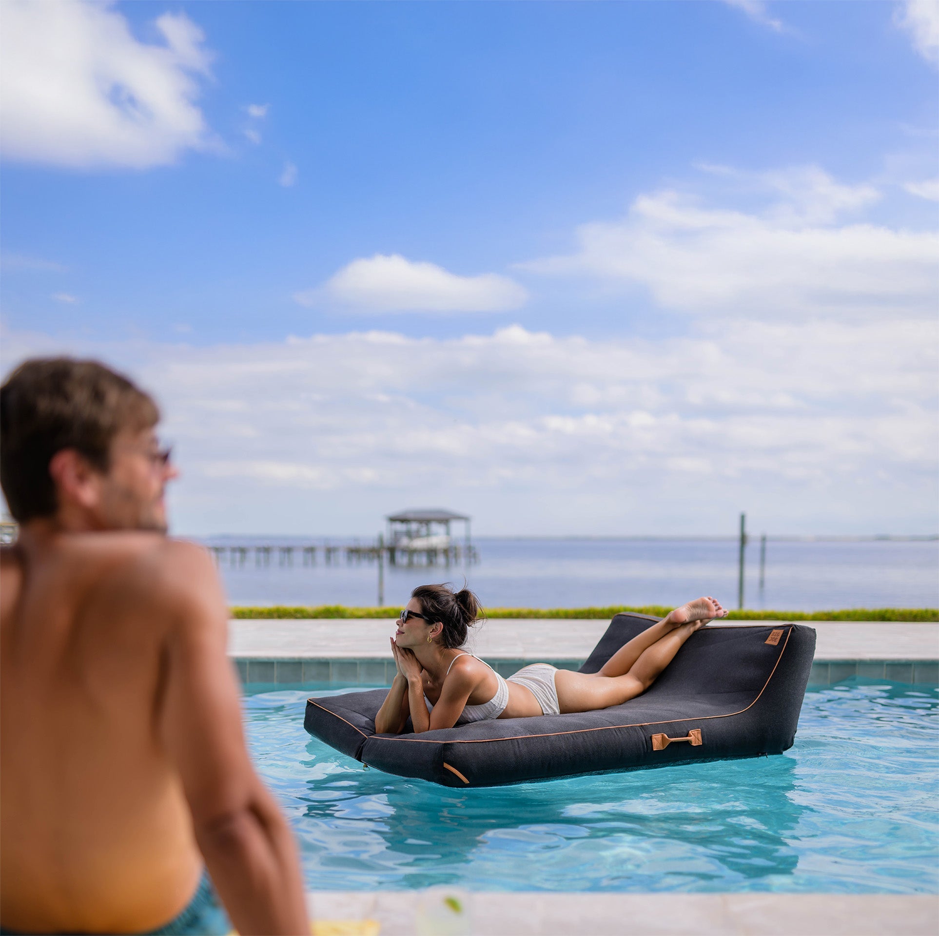 Lux Double Inflatable Chaise Pool Float with Sunbrella® Fabric