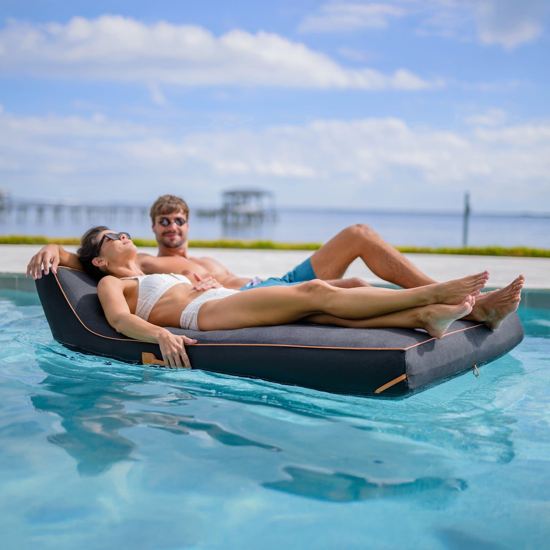 Lux Double Inflatable Chaise Pool Float with Sunbrella® Fabric