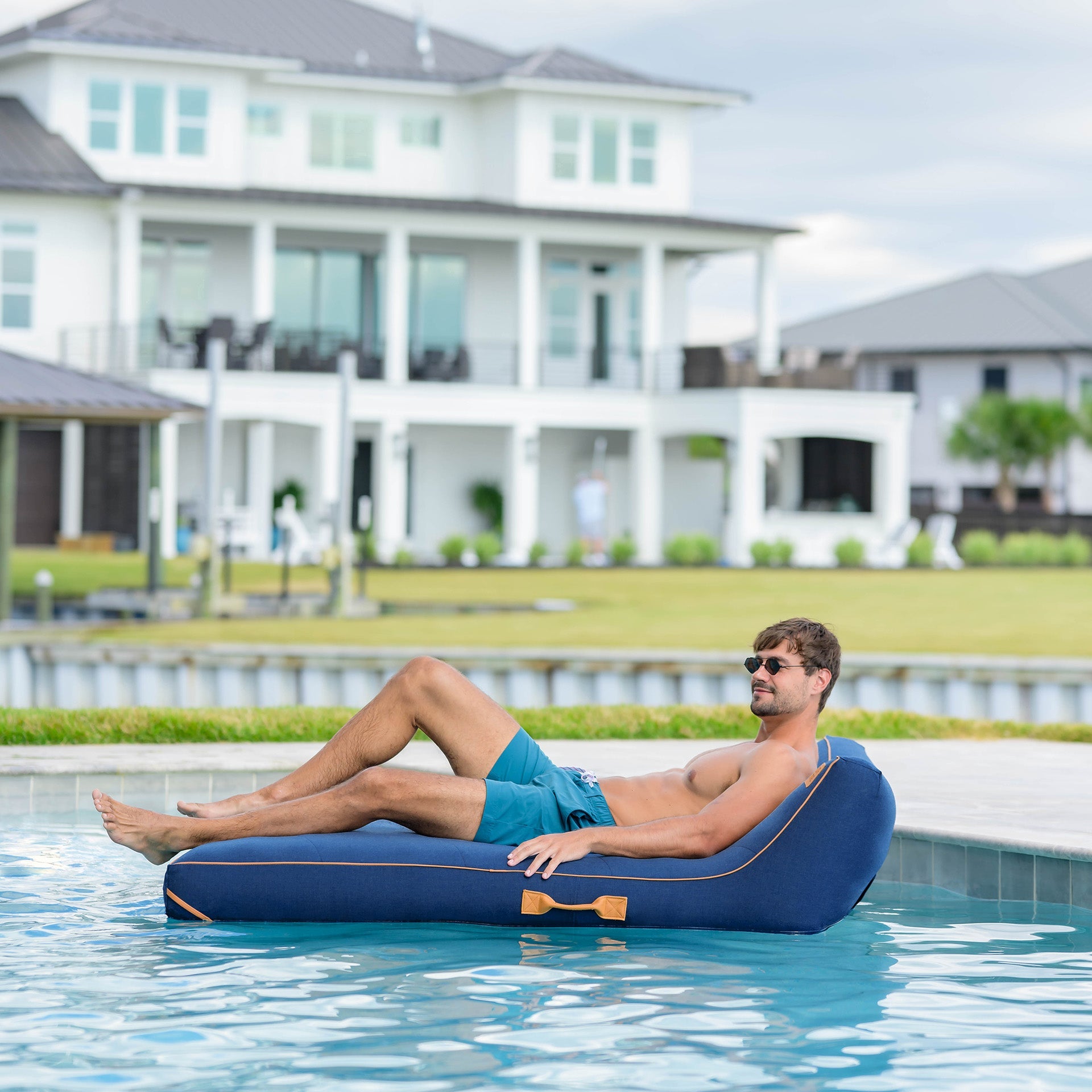 Lux Double Inflatable Chaise Pool Float with Sunbrella® Fabric